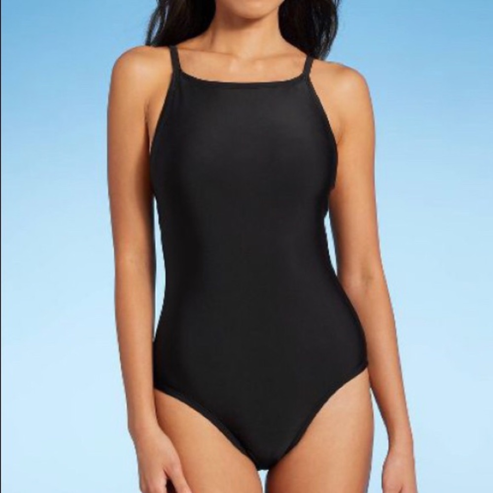 Kona Sol Women’s High Coverage Black One Piece Bathing Suit